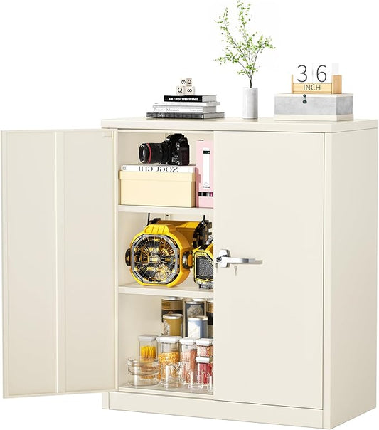 Greenvelly Metal Cabinet, 36" Locking Storage File Cabinet with Doors and Shelves for Office,Home,Gym,School,Kitchen(Grey)