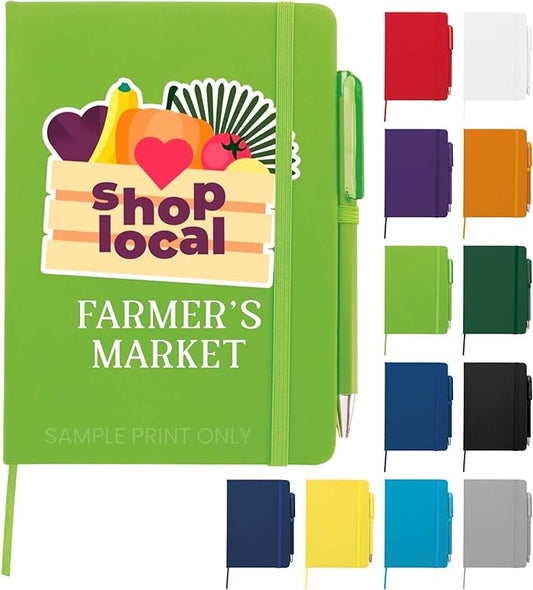 Personalized Notebook Journal – 5” x 7” Customized Notebook with Name, Text or Logo - 100 Page Custom Journal. Leatherette Hardcover & Pen - Lime 150 Pack