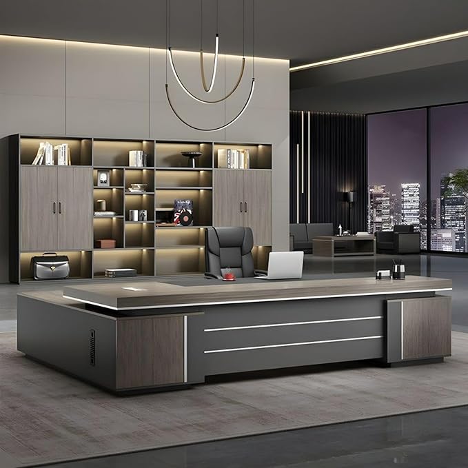 L-Shape Office Executive Desk, L-Shape Modern Executive Desk, Manufactured Wood Computer Desk, Management Working Table with Drawers and Storage (Left, 95" L x 63" W x 30" H-Double Cabinet)