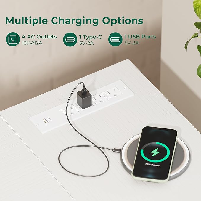 Huuger L Shaped Office Desk with Power Outlets, 47 Inch Computer Desk with 3 Drawers, Shelves, for Gaming, Corner Work, Home Office, Study, White