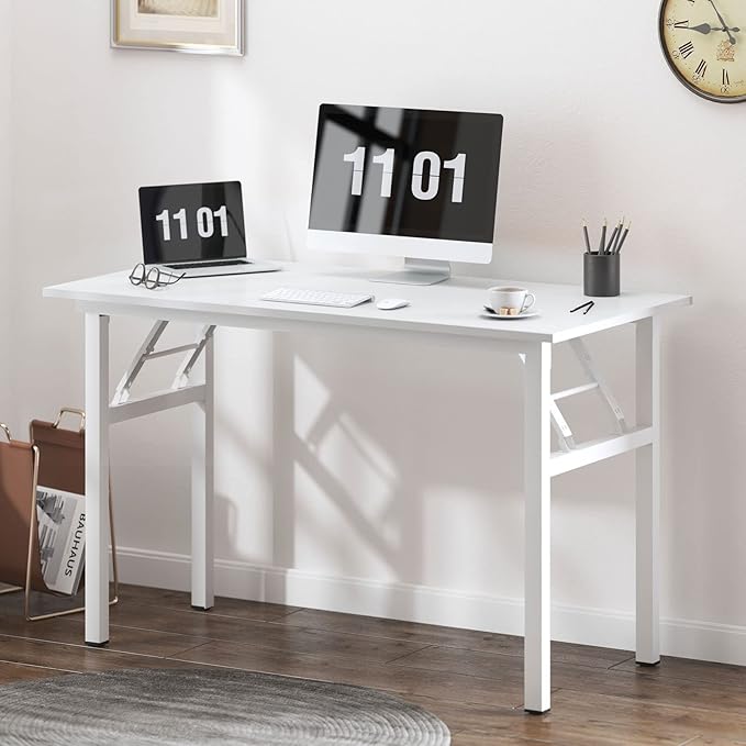 sogesfurniture Computer Desk Office Desk 47 inches Folding Table Laptop Desk Computer Table Workstation with BIFMA Certification No Assembly Required,White BHUS-AC5DW-120