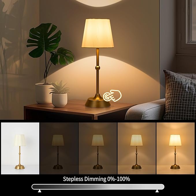 Portable Dimmable Desk Lamp LED Cordless Gold Table Lamp Battery Powered Touch Control Table Lamp for Dining RoomBedroom Bar Camping Balcony.(LED Bulb Included)