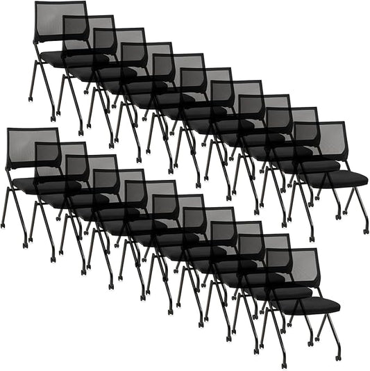 CLATINA Stackable & Foldable Waiting Room Chairs, Conference Room Chairs with Wheels & Lumbar Support, Ergonomic Mesh Bouncing Back Folding Chair for Office Meeting Schools Training, Black, 10PK