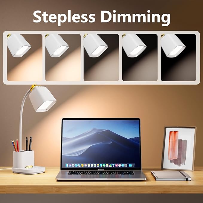 LED Desk Lamp with USB Charging Port Touch Control 3 Color Modes, Stepless Dimming,Eye-Caring LED Table Lamp for Home,Office,Bedroom,Reading,Work,Study,Gooseneck Lamp, 5V, 2.4A