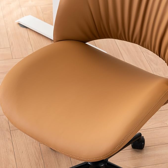 Rowill Armless Office Desk Chair, Ergonomic PU Leather Modern Task Chair with Back Adjustable Height, 360° Swivel Vanity Chairs with Wheels for Small Space, Home Office, Bedroom, Mustard Yellow