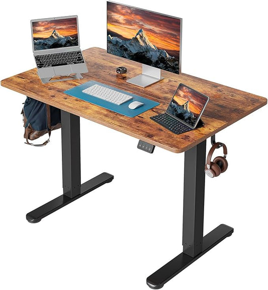 Cubiker Standing Desk, Stand up Height Adjustable Home Office Electric Desk, 40 x 24 Inch Sit Stand Desk with Splice Board, Rustic Brown Desktop