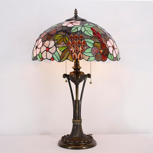 Tiffany Table Lamp Purple Red Stained Glass Desk Lamp 16X16X24 Inches Grape Style Reading Light