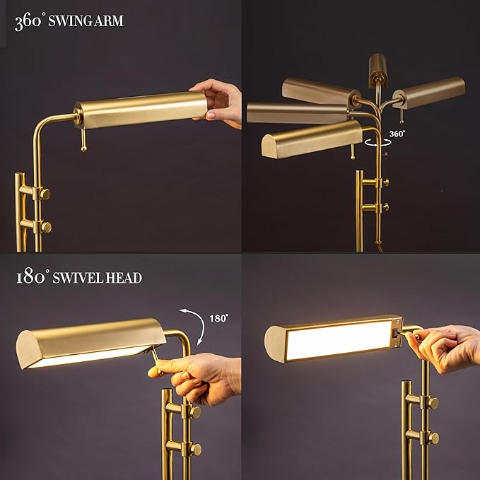 O'Bright Aurora LED Pharmacy Desk Lamp - Swing Arm, Industrial Design for Reading, Crafting, Work,10W LED, Adjustable Height 18.5-24.5 inches - Ideal for Living Room, Bedside, Office, Antique Brass