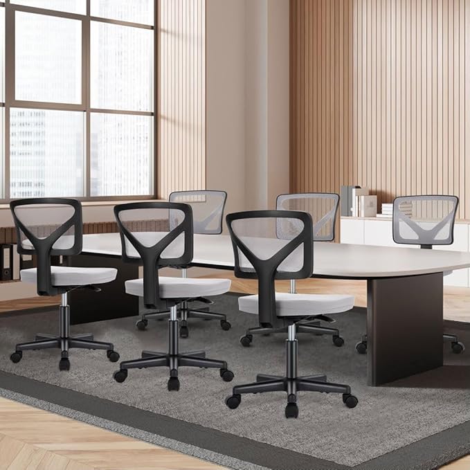 Armless Mesh Office Chair, Ergonomic Low Back Deskchair, Adjustable Rolling Task Computer Swivelchairs for Small Spaces Home Bedroom Study, Gray