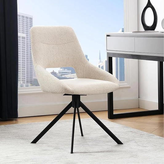 Zesthouse Swivel Desk Chair No Wheels, Modern Linen Fabric Vanity Chair with Hollow Back, Armless Upholstered Home Office Chair for Girls Women, Ergonomic Computer Chair for Home Office, Beige