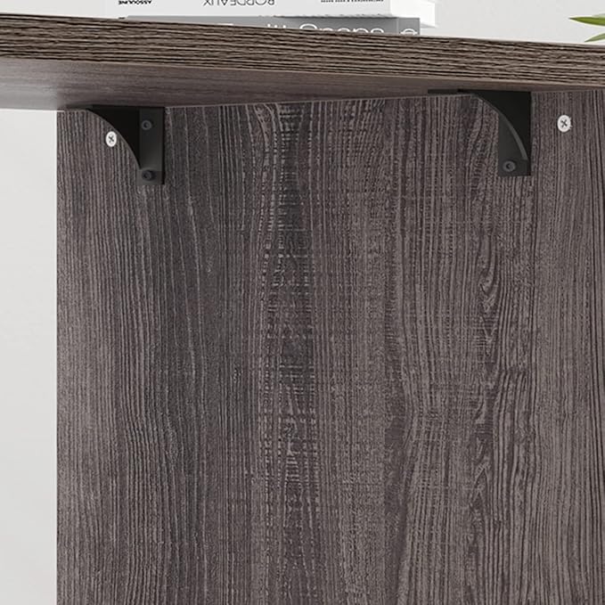 HSH L Shaped Computer Desk with Drawers, 360 Rotating L Shape Desk with Storage Cabinet Shelves, Industrial Home Office Desk for Executive Writing Study Work, Dark Wood Table Swivel Desk, Gray 55 Inch