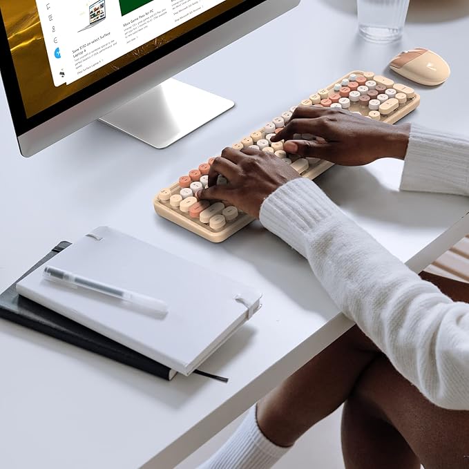 Wireless Keyboard and Mouse Combo - GEEZER Coffee Full-Sized Colorful Keyboard 104 Keys - USB 2.4 G Receiver Plug and Play with Round Keycap Typewriter Keyboards, for Windows, PC, Laptop, Desktop