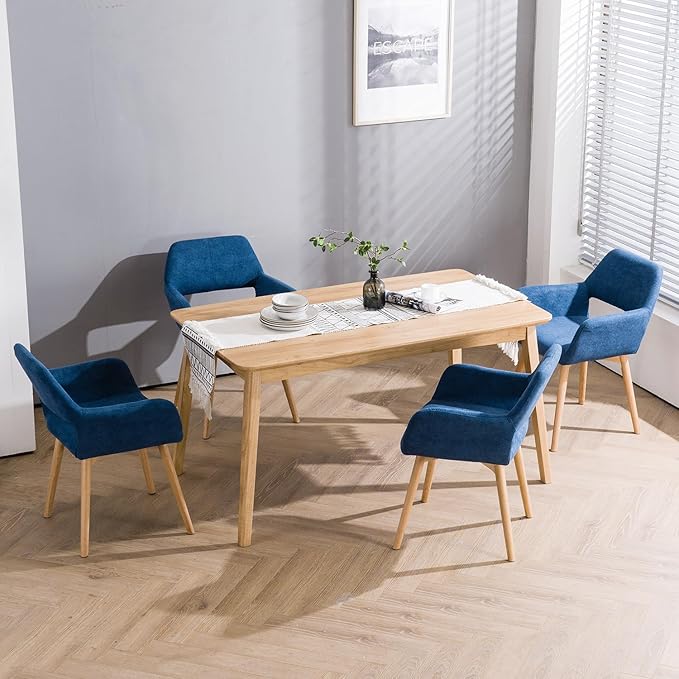Mid Century Modern Dining Chairs Set of 6 & 4 & 2 Comfy Accent Chair Upholstered Kitchen Dining Living Room Chairs for Bedrooms Waiting Room Home Arm Desk Chair No Wheels (Blue, 6)