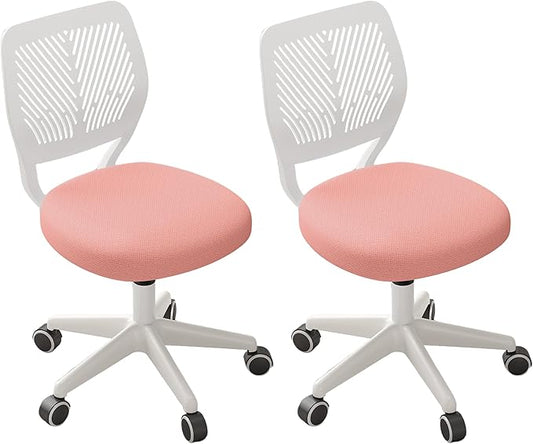 Armless Desk Chair, Height Adjustable Swivel Office Rolling Task Chairs with Soft Mesh Padded Cushion, Ergonomic Small Study Computer Chair for Girls Boys Teens (Pink, 2PCS)