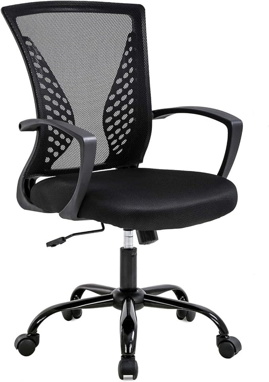 Office Chair Ergonomic Desk Chair Mesh Computer Chair with Lumbar Support Armrest Mid Back Rolling Swivel Adjustable Task Chair for Women Adults, Black