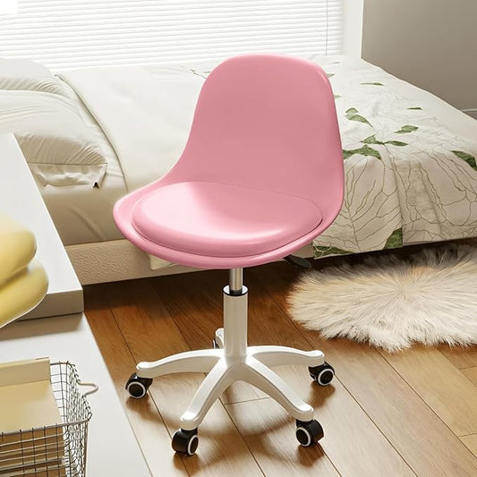 Small Desk Chair Cute Armless Task Vanity Chair with Soft Padded Cushion, Plastic Height Adjustable Home Office Chairs for Teens Girls