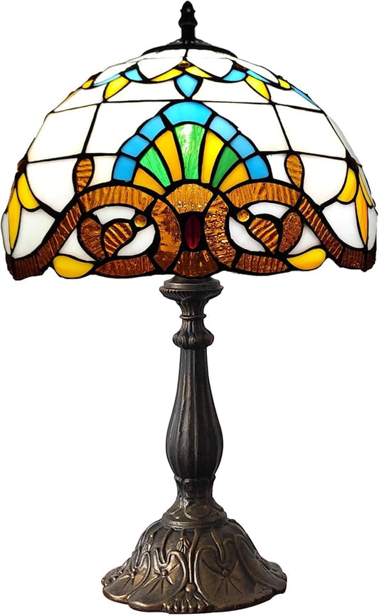 Tiffany Table Lamp 12X12X19 Inch Yellow Baroque Style Stained Glass Lamp Antique Bedside Desk Reading Light for Bedroom Living Room Home Office Include 3-Color LED Bulb