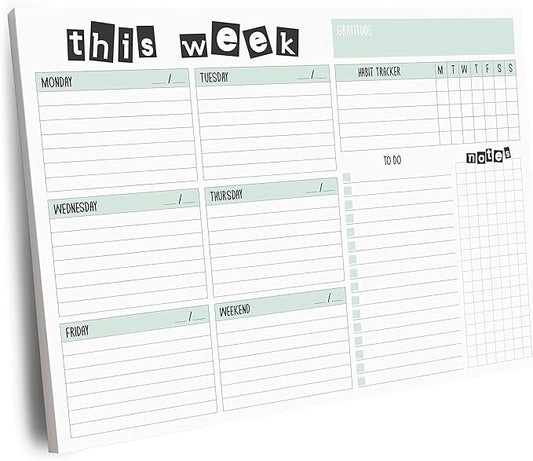 Weekly Planner Pad, 52 Letter Size Tear Off Sheets, 8.5” x 11” Undated Calendar Weekly Desk Planner Notepad, Daily Schedule Priorities To Do List for Week (Style 2)