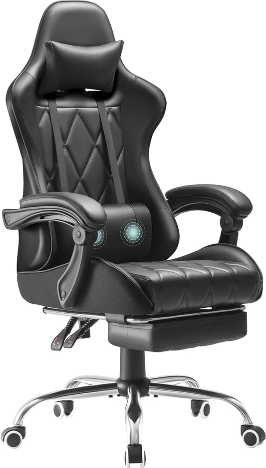 Homall Gaming Chair, Computer Chair with Footrest and Massage Lumbar Support, Ergonomic High Back Video Game Chair with Swivel Seat and Headrest (Dark Black)