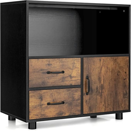 Giantex 2 Drawer File Cabinet - Lateral Filing Storage Cabinet with Industrial Style, Anti-Scratch Surface, Anti-Tipping Device, Middle Open Shelf, Printer Stand for Home Office 31.5” x 16” x 31.5”