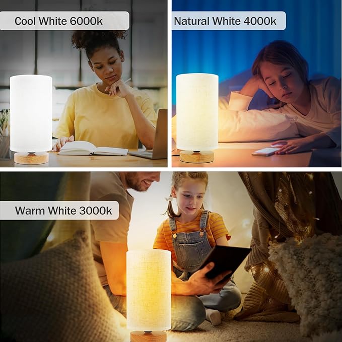 Minimalist Bedside Table Lamps for Bedrooms Set of 2, 3 Color Temperature Bedside Lamps with Round Fabric Linen Shade,Small Desk Lamp Night Nightstand Lamp Set for Living Room, Reading ,Office