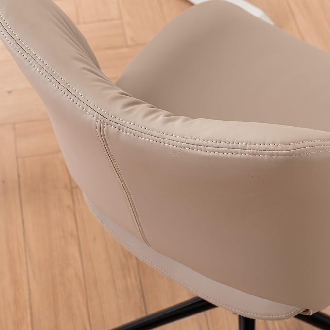 Rowill Armless Office Desk Chair, Ergonomic PU Leather Modern Task Chair with Back Adjustable Height, 360° Swivel Vanity Chairs with Wheels for Small Space, Home Office, Bedroom, Khaki