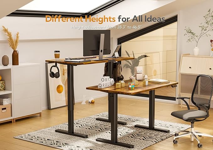Seang Electric Standing Desk, Adjustable Height with 3 Memory Presets, 55x24 Inch Sit Stand with Splice Board for Home Office Computer Workstation, Black Frame/Rustic Brown Top