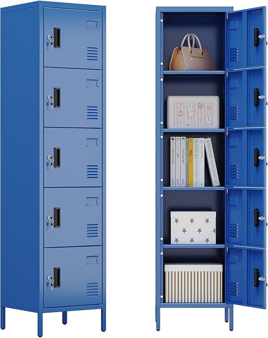 Metal Locker with Lock and Ventilation Holes,Metal Storage Locker with Business Card Slof for Home,Gym,Garage,School,Office,66" H x 15.8" W x 15.8" D Assembly Required,Blue