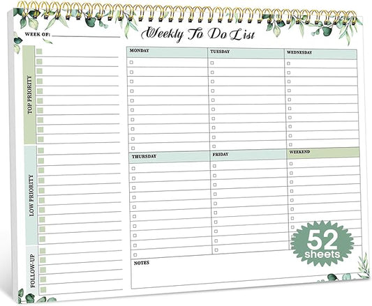 Weekly To Do List Notepad with 52 Undated Sheets（8.5"×11"）- Weekly Desk Planner for Women & Man, Work and Home - Serene Green