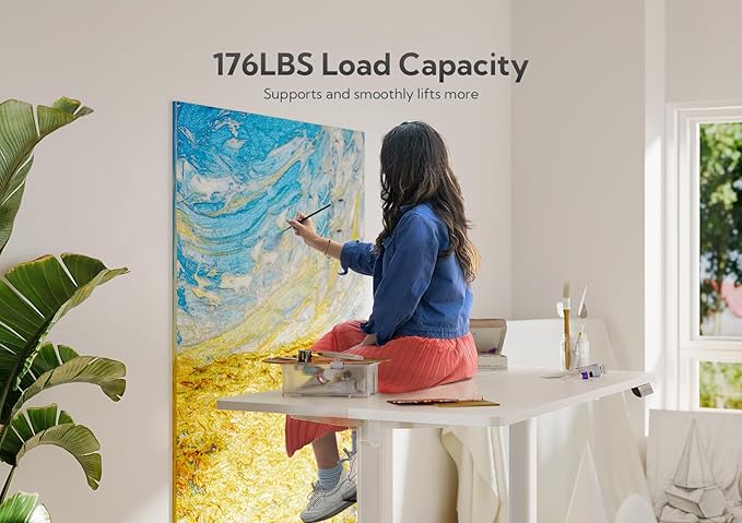 Claiks Electric Standing Desk, Adjustable Height Stand up Desk, 55x24 Inches Sit Stand Home Office Desk with Splice Board, White Frame/White Top