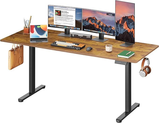 DEVAISE 71 * 28 Inches Electric Standing Desk, Dual Motors for Quite Adjustment，3 Memory Preset Adjustable Stand up Desk, Computer Desk Sit to Stand Desk for Home Office (Rustic Brown)