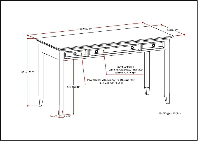 SIMPLIHOME Amherst Desk - 54-Inch Wide Solid Wood Writing Desk in Hickory Brown, Transitional Home Office Computer Table for Workspace or Study with 2 Drawers and Flip-Down Keyboard Tray