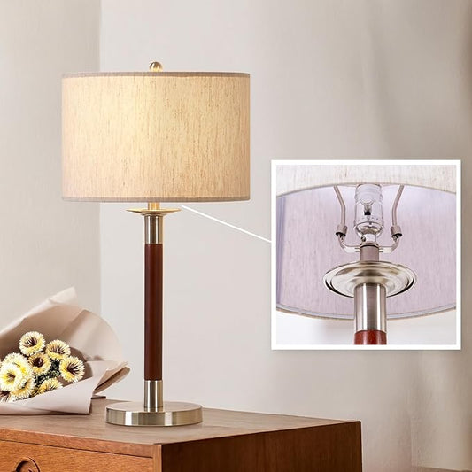 LED Bedside Lamp for Bedroom, Modern Desk Lamp with Dimmable Switch and Bulb, Wood Table Lamp for Nightstand, Desk Reading Lamp for Kids Room, Living Room, Office, Walnut Wood Finish