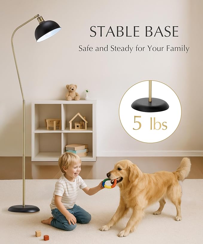 HarvestLand Halo Brass Floor Reading Lamp – Adjustable Pharmacy Floor Lamp with Solid Base, Reading Lamps Floor Standing, Black Floor Lamp for Living Room or Over Chair Use, Bedroom, Antique Décor