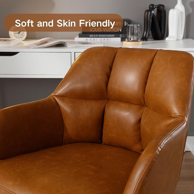 Brown Home Office Chair with Wheels, Adjustable Computer Chair Swivel Desk Chair with Mid Back, Upholstered Task Chair for Bedroom, Office, Small Spaces, Brown