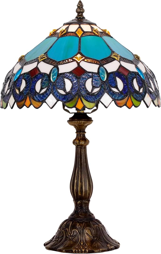 Tiffany Lamp Touch Control Table Lamp Blue Stained Glass Desk Lamp 12X12X19 Inches Jewelry Baroque Style Reading Light