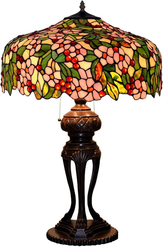 Tiffany Lamp Table Lamp Rose Dragonfly Tulip Wisteria Grape Peach Kapok Peony Apple Flower Design Stained Glass Lampshade Desk Lamp for Girl Living Room Iron Base W20 XH32,Apple Flower