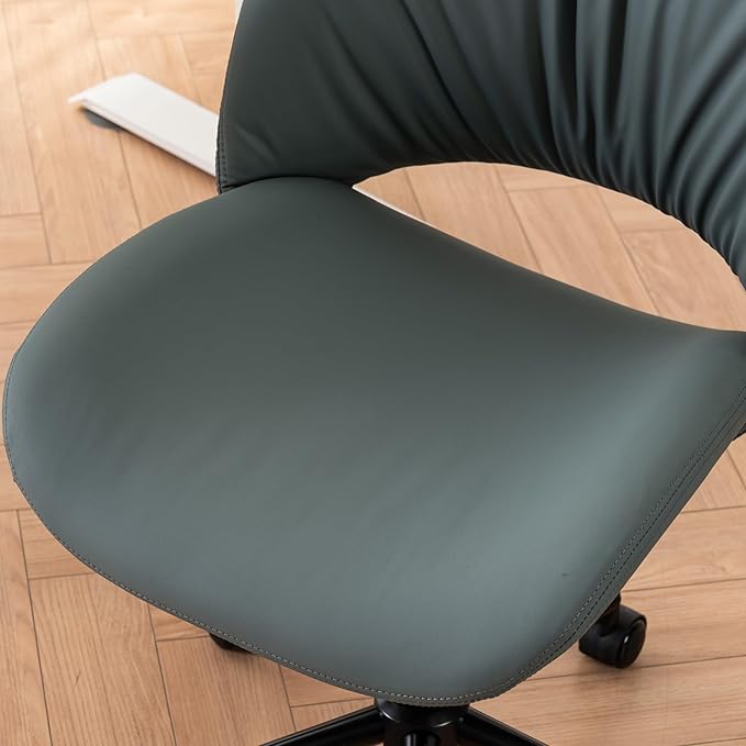 Rowill Armless Office Desk Chair, Ergonomic PU Leather Modern Task Chair with Back Adjustable Height, 360° Swivel Vanity Chairs with Wheels for Small Space, Home Office, Bedroom, Grayish Green