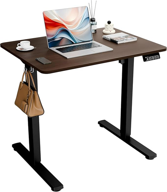 ERGOMAKER Electric Standing Desk, 31.5" x 23.6" Height Adjustable Sit Stand Desk with Splice Board for Home Office, Computer Desk Memory Preset (Black Frame, Walnut Desktop)