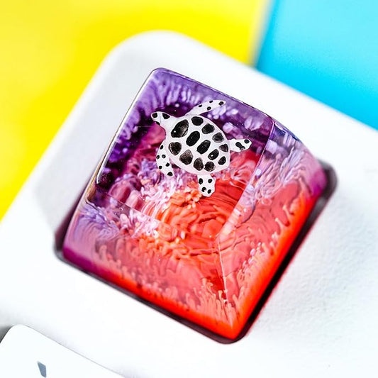 Sea Turtle Artisan Keycap Deep Purple and Hot Pink R1 SA Profile Custom Sea Creatures Keycaps 1U ESC Handmade Gaming Resin Key Cap Cherry MX Switch Compatible Mechanical Keyboard Turtle Lover Gift