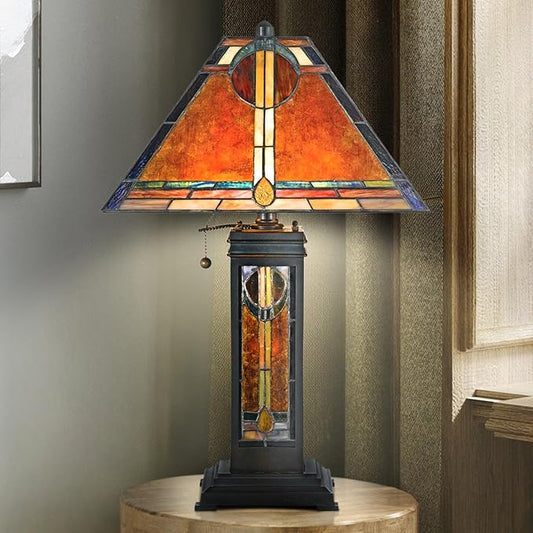 Urban Ambiance Luxury Tiffany Table Lamp, Large Size: 23''H x 14.5''W, with Mediterranean Style Elements, Valiant Bronze Finish, UQL7040 from The Southwark Collection