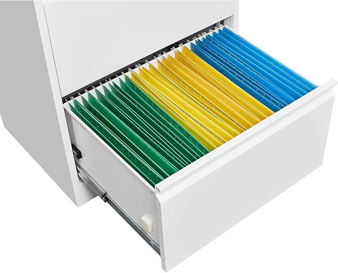 GarveeLife 3 Drawers Lateral File Cabinet with Lock, Metal Filing Cabinet with Card Holder, Steel Drawer File Cabinets Under Desk for Home Office Legal/Letter/f4/a4 Size White