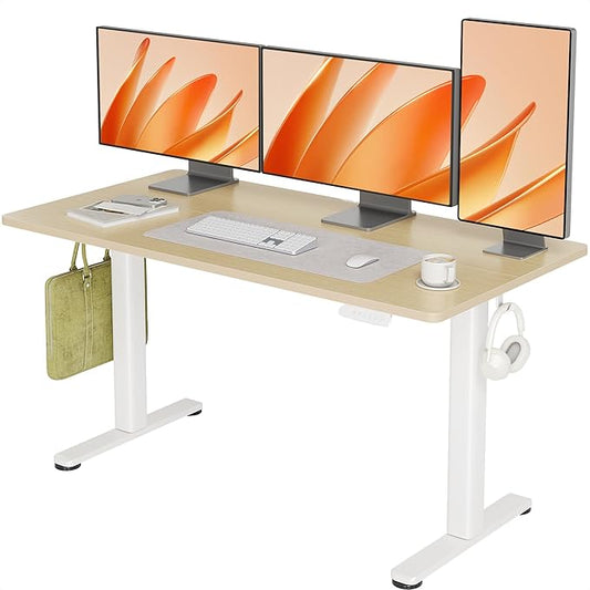 INNOVAR Electric Standing Desk, Adjustable Height Stand up Desks, 55 x 24 Inches Sit Stand up Desk for Home Office Computing, 3-Preset Memory Height Ergonomic Rising Desks, Nature