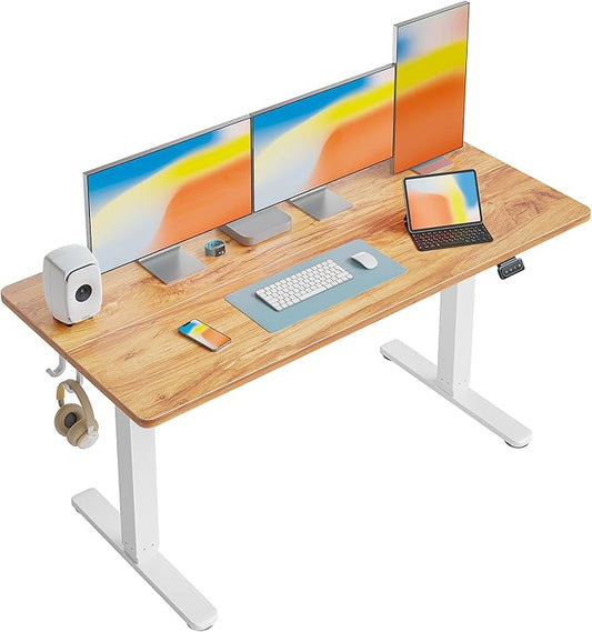 FEZIBO Electric Standing Desk Height Adjustable, 60 x 24 Inches Sit Stand up Desk, Home Office Computer Desk Rising Memory Presets (Light Rustic)