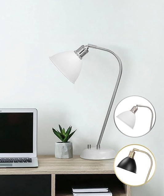 HarvestLand Halo White Desk Lamps – Adjustable Reading Lamp, Pharmacy Style Metal Desk Lamp, Industrial Table Lamp with Solid Base for Bedside Table, Home Office, White Table Lamp