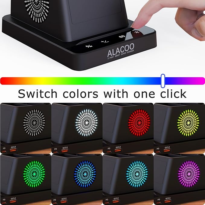 LED Desk Lamp for Office Home, Eye-Caring Desk Light with USB Charging Port & Phone Holder, 3 Color X 4 Brightness, Adjustable Arm, Touch-Control Lamp with RGB Pen Holder for Reading, Bedroom (Black)
