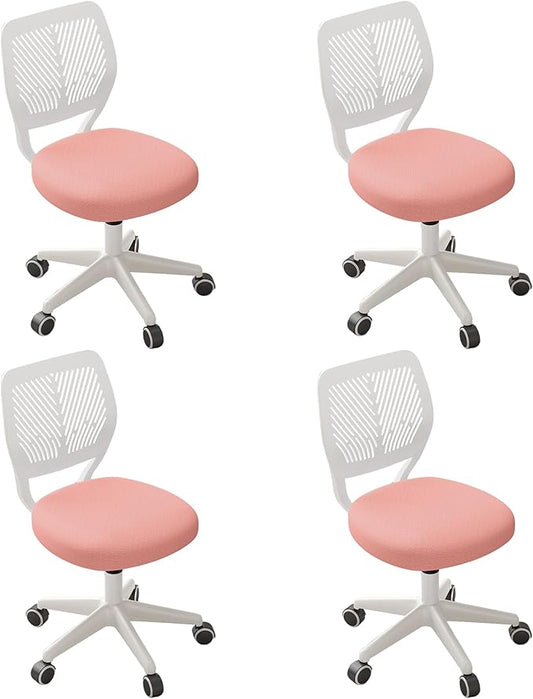 Armless Desk Chair, Height Adjustable Swivel Office Rolling Task Chairs with Soft Mesh Padded Cushion, Ergonomic Small Study Computer Chair for Girls Boys Teens (Pink, 4PCS)