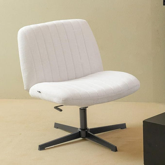 Nouhaus Criss Cross Chair,Armless Cross Legged Office Chair No Wheels, Hight Adjustable Wide Seat Swivel Vanity Home Computer Task Desk Chair (White)