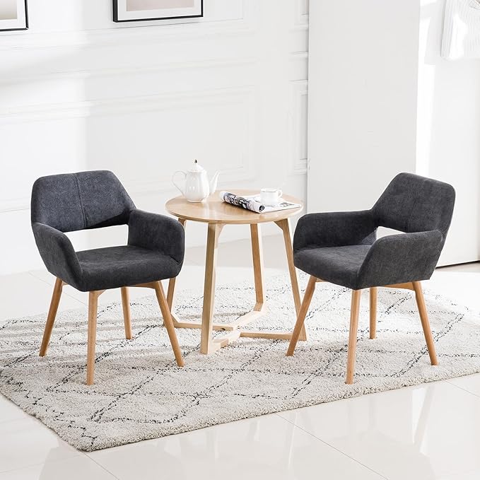Mid Century Modern Dining Chairs Set of 4 & 2 & 6 Comfy Accent Chair Upholstered Fabric Kitchen Dining Living Room Chairs for Bedrooms Waiting Room Home Arm Desk Chair No Wheels (Charcoal, 4)