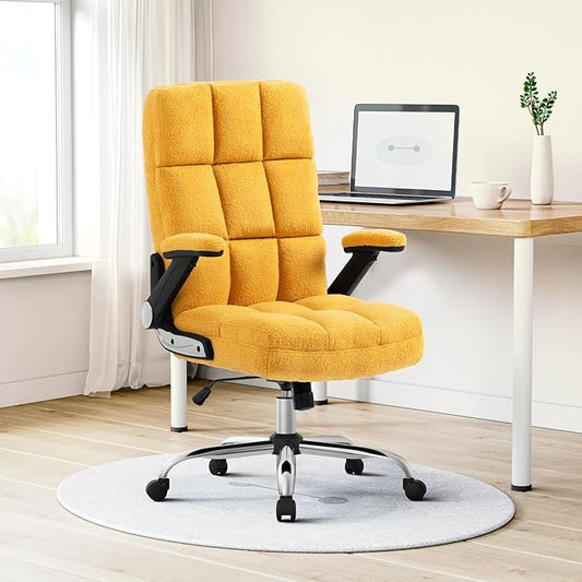 SEATZONE High Back Office Chair Ergonomic Computer Desk Chair Back Support Comfy Desk Chairs with Wheels and Flip-up Armrest for Home Office Desk,Yellow